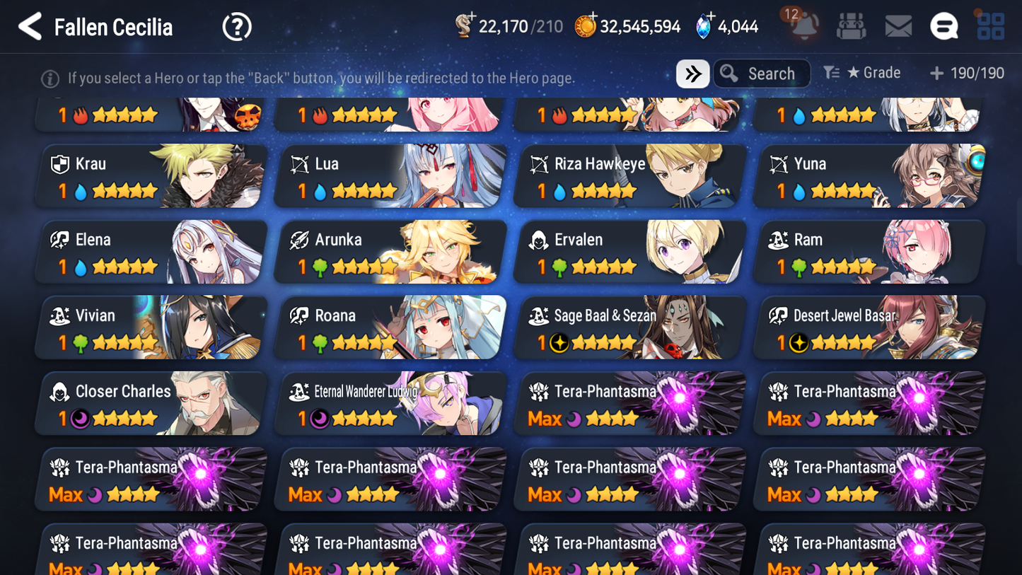[GLOBAL] Epic 7 Seven 13ML + 31 4★ ML(lots dups) + 30 ML Coin Belian Conqueror Lilias Solitaria of the Snow Fallen Cecilia Ludwig Cermia Angel Angelica+20 speed 10-10 Account-Mobile Games Starter