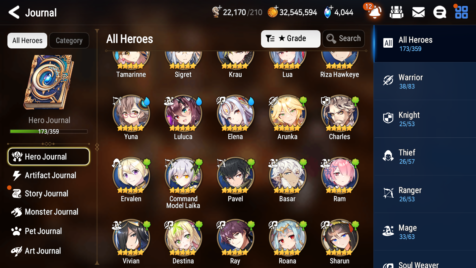 [GLOBAL] Epic 7 Seven 13ML + 31 4★ ML(lots dups) + 30 ML Coin Belian Conqueror Lilias Solitaria of the Snow Fallen Cecilia Ludwig Cermia Angel Angelica+20 speed 10-10 Account-Mobile Games Starter