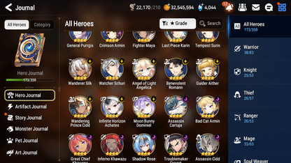[GLOBAL] Epic 7 Seven 13ML + 31 4★ ML(lots dups) + 30 ML Coin Belian Conqueror Lilias Solitaria of the Snow Fallen Cecilia Ludwig Cermia Angel Angelica+20 speed 10-10 Account-Mobile Games Starter