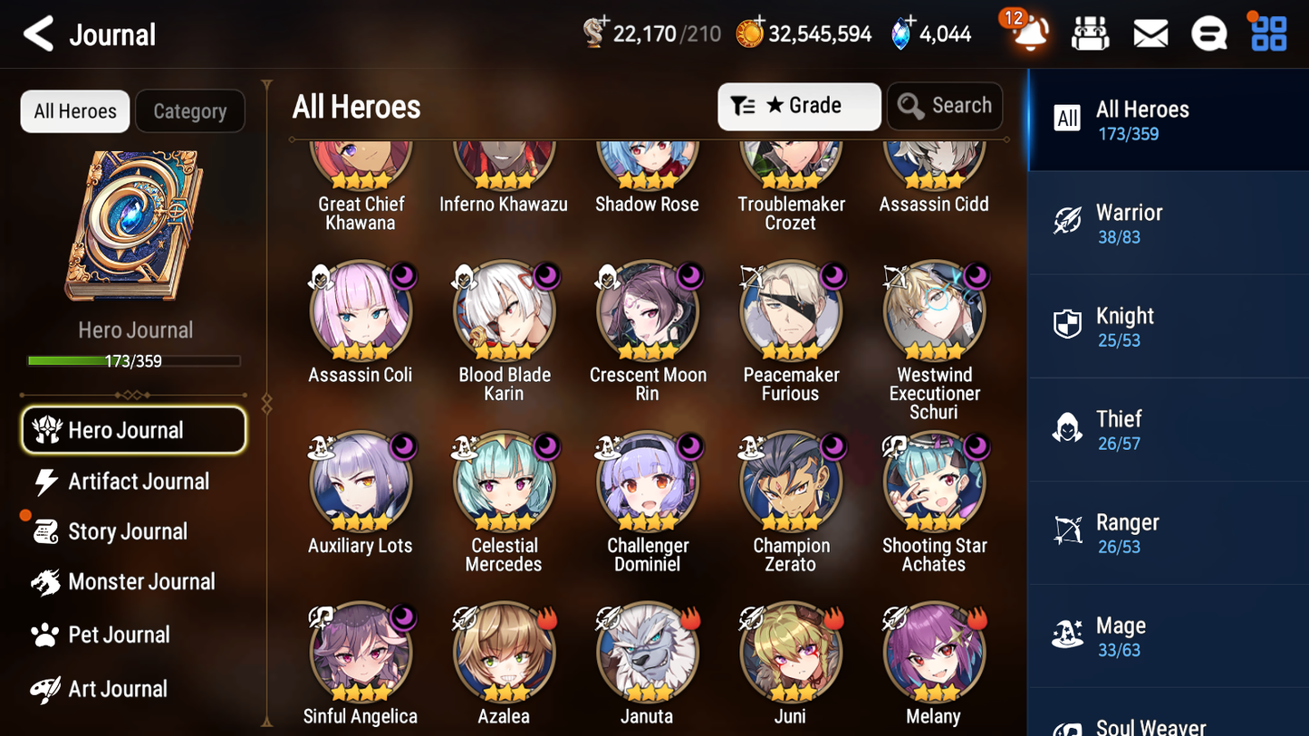 [GLOBAL] Epic 7 Seven 13ML + 31 4★ ML(lots dups) + 30 ML Coin Belian Conqueror Lilias Solitaria of the Snow Fallen Cecilia Ludwig Cermia Angel Angelica+20 speed 10-10 Account-Mobile Games Starter