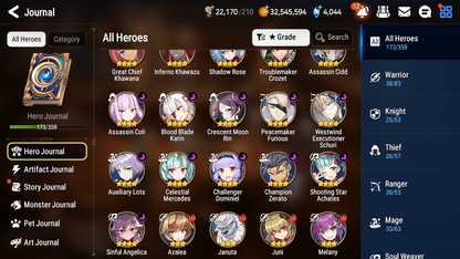 [GLOBAL] Epic 7 Seven 13ML + 31 4★ ML(lots dups) + 30 ML Coin Belian Conqueror Lilias Solitaria of the Snow Fallen Cecilia Ludwig Cermia Angel Angelica+20 speed 10-10 Account-Mobile Games Starter