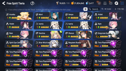 [GLOBAL] Epic 7 Seven 13ML + 32 4★ ML(lots dups) Lady of the Scales Empyrean Ilynav Sea Phantom Politis Sharun Lone Crescent Bellona Remnant Violet Specter Tenebra Sylvan Sage Vivian Silver Blade Aramintha + Name+20 Speed 10-10 Account-Mobile Games Starter