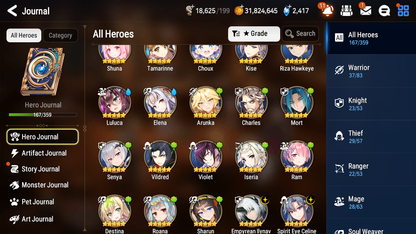 [GLOBAL] Epic 7 Seven 13ML + 32 4★ ML(lots dups) Lady of the Scales Empyrean Ilynav Sea Phantom Politis Sharun Lone Crescent Bellona Remnant Violet Specter Tenebra Sylvan Sage Vivian Silver Blade Aramintha + Name+20 Speed 10-10 Account-Mobile Games Starter