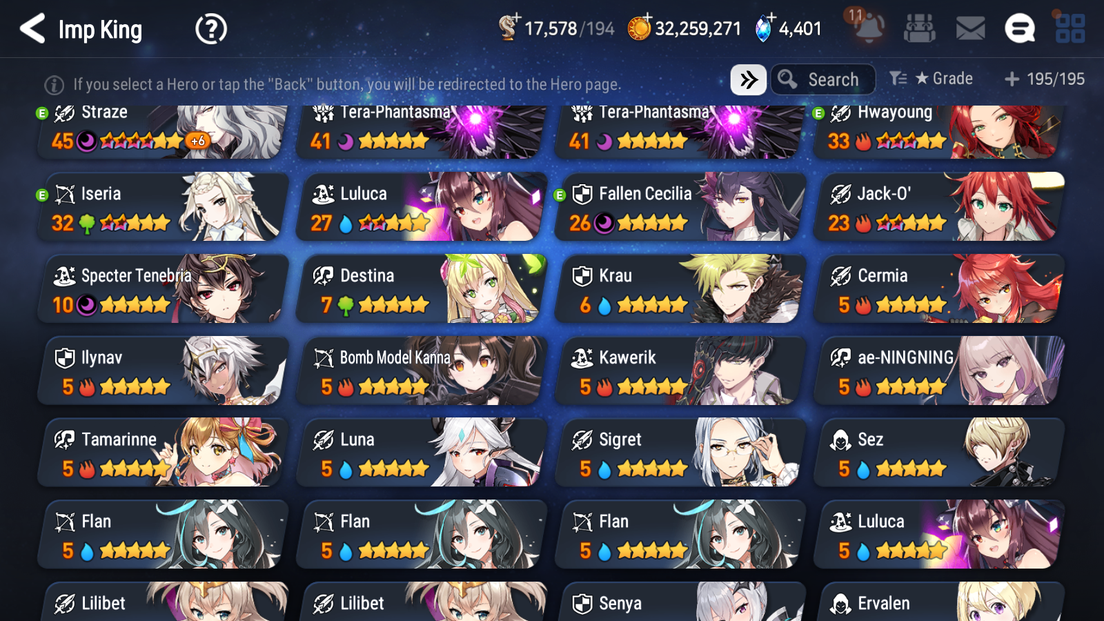 [GLOBAL] Epic 7 Seven 13ML + 34 4★ ML(lots dups) + 40 ML Coin Sea Phantom Politis Belian Solitaria Straze Fallen Cecilia Kura Maid Chloe Luluca+20 speed + Name 10-10 Account-Mobile Games Starter