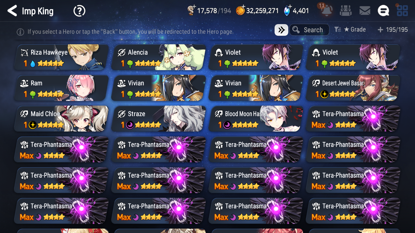 [GLOBAL] Epic 7 Seven 13ML + 34 4★ ML(lots dups) + 40 ML Coin Sea Phantom Politis Belian Solitaria Straze Fallen Cecilia Kura Maid Chloe Luluca+20 speed + Name 10-10 Account-Mobile Games Starter