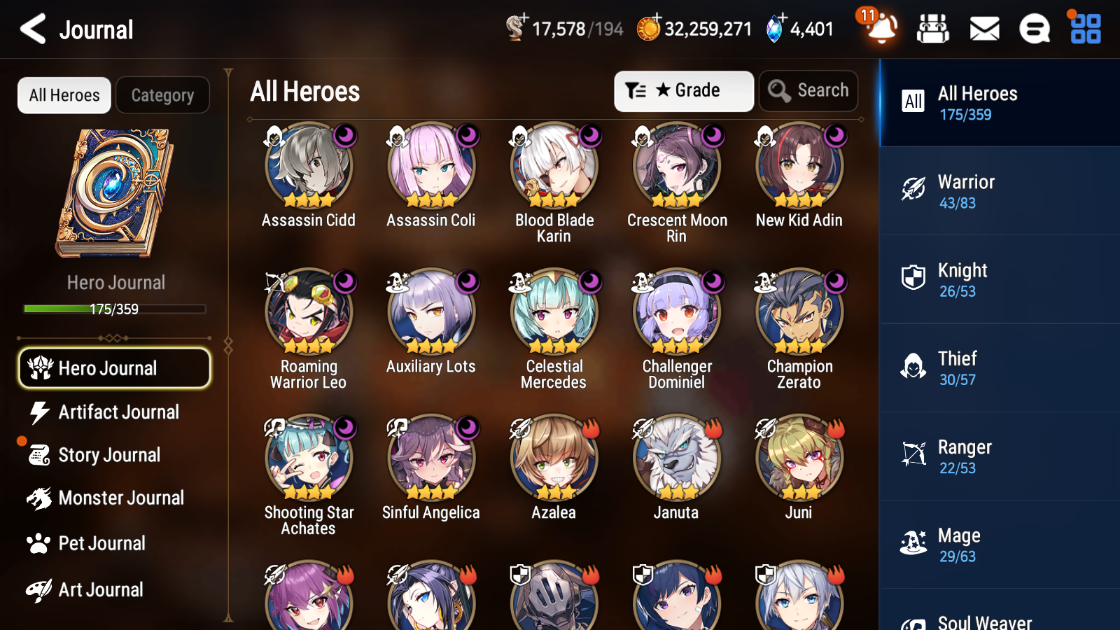 [GLOBAL] Epic 7 Seven 13ML + 34 4★ ML(lots dups) + 40 ML Coin Sea Phantom Politis Belian Solitaria Straze Fallen Cecilia Kura Maid Chloe Luluca+20 speed + Name 10-10 Account-Mobile Games Starter