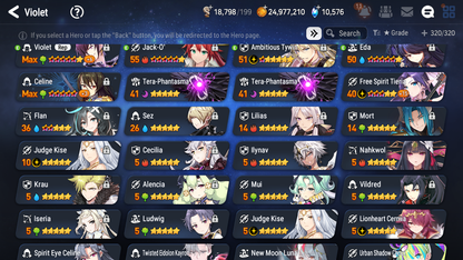 [GLOBAL] Epic 7 Seven 13ML + 34 4★ ML(lots dups) New Moon Luna Harsetti Lionheart Cermia Judge Kise Ambitious Tywin Spirit Eye Celine Requiem Roana 10k Gems+20 speed 10-10 Account-Mobile Games Starter