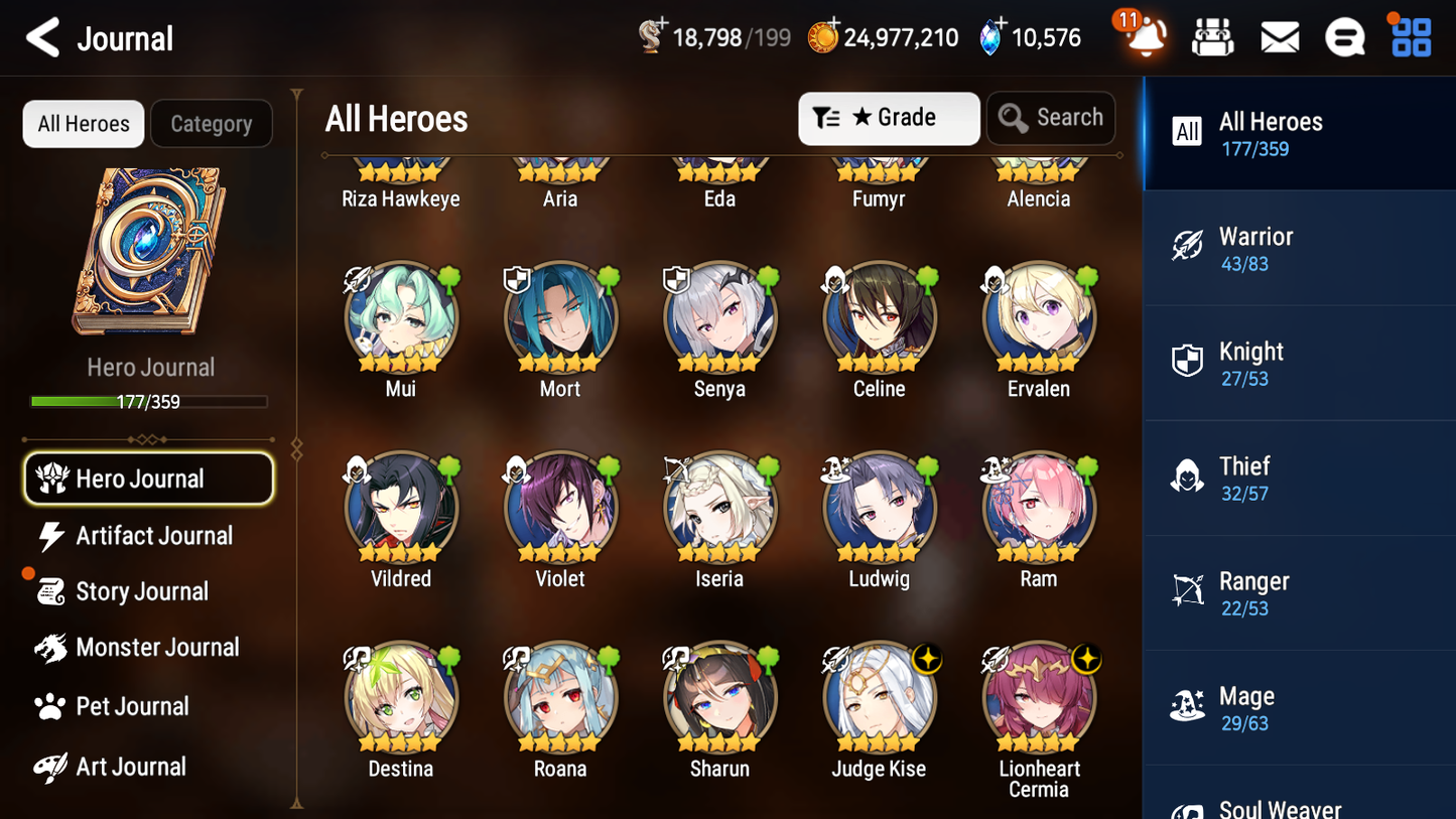 [GLOBAL] Epic 7 Seven 13ML + 34 4★ ML(lots dups) New Moon Luna Harsetti Lionheart Cermia Judge Kise Ambitious Tywin Spirit Eye Celine Requiem Roana 10k Gems+20 speed 10-10 Account-Mobile Games Starter