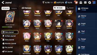 [GLOBAL] Epic 7 Seven 13ML + 34 4★ ML(lots dups) New Moon Luna Harsetti Lionheart Cermia Judge Kise Ambitious Tywin Spirit Eye Celine Requiem Roana 10k Gems+20 speed 10-10 Account-Mobile Games Starter