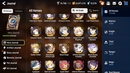 [GLOBAL] Epic 7 Seven 13ML + 34 4★ ML(lots dups) New Moon Luna Harsetti Lionheart Cermia Judge Kise Ambitious Tywin Spirit Eye Celine Requiem Roana 10k Gems+20 speed 10-10 Account-Mobile Games Starter