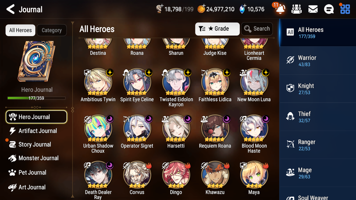 [GLOBAL] Epic 7 Seven 13ML + 34 4★ ML(lots dups) New Moon Luna Harsetti Lionheart Cermia Judge Kise Ambitious Tywin Spirit Eye Celine Requiem Roana 10k Gems+20 speed 10-10 Account-Mobile Games Starter