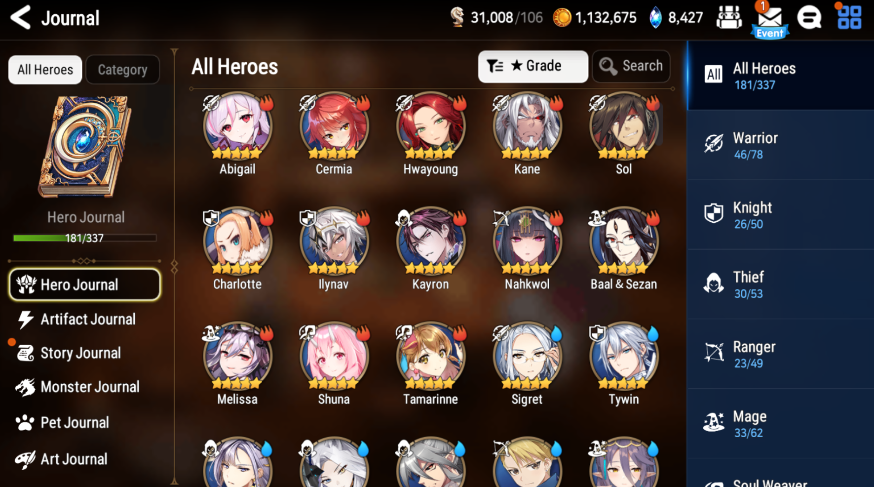 [GLOBAL] Epic 7 Seven 13ML+32 4*ML Sea Phantom Politis Abyssal Yufine Straze Requiem Roana Designer Lilibet etc +Name 10-10 Account-Mobile Games Starter