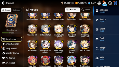 [GLOBAL] Epic 7 Seven 13ML+32 4*ML Sea Phantom Politis Abyssal Yufine Straze Requiem Roana Designer Lilibet etc +Name 10-10 Account-Mobile Games Starter