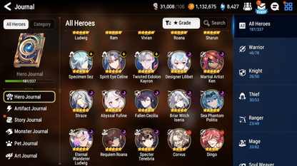 [GLOBAL] Epic 7 Seven 13ML+32 4*ML Sea Phantom Politis Abyssal Yufine Straze Requiem Roana Designer Lilibet etc +Name 10-10 Account-Mobile Games Starter