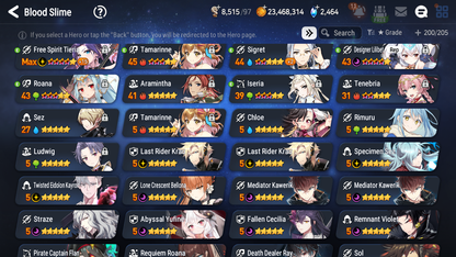 [GLOBAL] Epic 7 Seven 15ML + 31 4★ ML(lots dups) + 30 ML Coin Sea Phantom Politis Abyssal Yufine Straze Kise Krau Kayron Bellona Cecilia Flan Roana Designer Lilibet Rimuru 10-10 Account-Mobile Games Starter