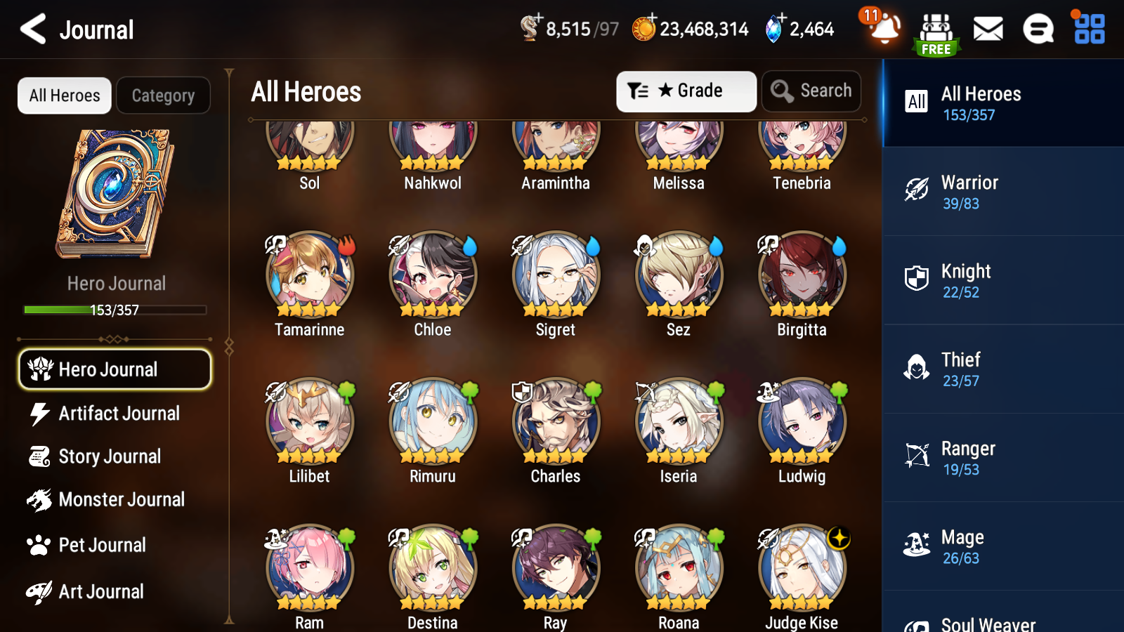 [GLOBAL] Epic 7 Seven 15ML + 31 4★ ML(lots dups) + 30 ML Coin Sea Phantom Politis Abyssal Yufine Straze Kise Krau Kayron Bellona Cecilia Flan Roana Designer Lilibet Rimuru 10-10 Account-Mobile Games Starter