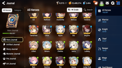 [GLOBAL] Epic 7 Seven 15ML + 31 4★ ML(lots dups) + 30 ML Coin Sea Phantom Politis Abyssal Yufine Straze Kise Krau Kayron Bellona Cecilia Flan Roana Designer Lilibet Rimuru 10-10 Account-Mobile Games Starter