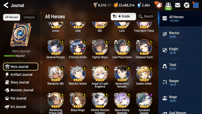 [GLOBAL] Epic 7 Seven 15ML + 31 4★ ML(lots dups) + 30 ML Coin Sea Phantom Politis Abyssal Yufine Straze Kise Krau Kayron Bellona Cecilia Flan Roana Designer Lilibet Rimuru 10-10 Account-Mobile Games Starter