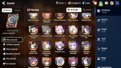 [GLOBAL] Epic 7 Seven 15ML + 31 4★ ML(lots dups) + 30 ML Coin Sea Phantom Politis Abyssal Yufine Straze Kise Krau Kayron Bellona Cecilia Flan Roana Designer Lilibet Rimuru 10-10 Account-Mobile Games Starter