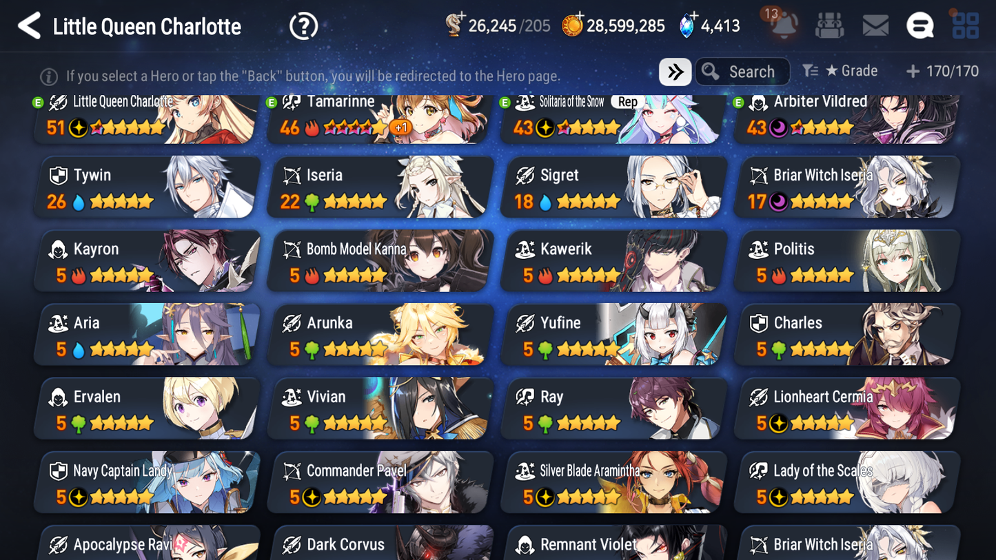 [GLOBAL] Epic 7 Seven 15ML + 31 4★ ML(lots dups) Lady of the Scales Navy Captain Landy Abyssal Yufine Zio Lionheart Cermia Apocalypse Ravi+20 speed 10-10 Account-Mobile Games Starter