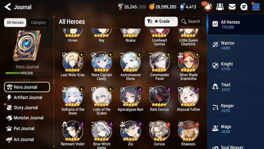 [GLOBAL] Epic 7 Seven 15ML + 31 4★ ML(lots dups) Lady of the Scales Navy Captain Landy Abyssal Yufine Zio Lionheart Cermia Apocalypse Ravi+20 speed 10-10 Account-Mobile Games Starter