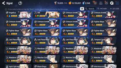 [GLOBAL] Epic 7 Seven 16ML + 32 4★ ML(lots dups) Witch of the Mere Tenebria New Moon Luna Navy Landy Sea Phantom Politis Straze Zio Maid Chloe Ambitious Tywin Specter Tenebria+20 Speed 10-10 Account-Mobile Games Starter
