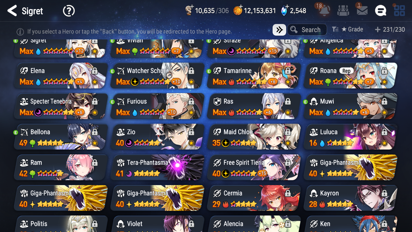 [GLOBAL] Epic 7 Seven 16ML + 32 4★ ML(lots dups) Witch of the Mere Tenebria New Moon Luna Navy Landy Sea Phantom Politis Straze Zio Maid Chloe Ambitious Tywin Specter Tenebria+20 Speed 10-10 Account-Mobile Games Starter