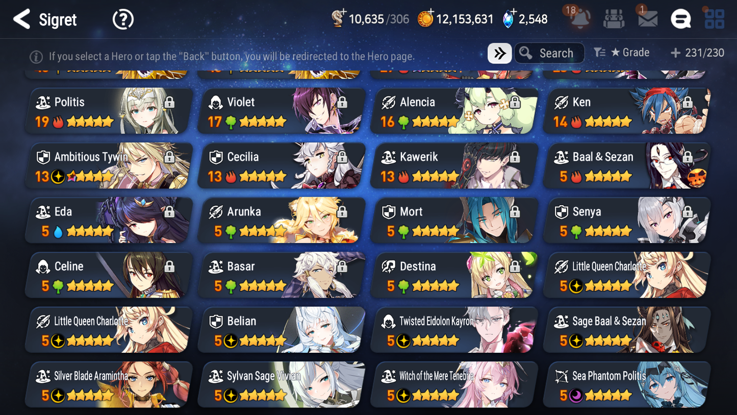 [GLOBAL] Epic 7 Seven 16ML + 32 4★ ML(lots dups) Witch of the Mere Tenebria New Moon Luna Navy Landy Sea Phantom Politis Straze Zio Maid Chloe Ambitious Tywin Specter Tenebria+20 Speed 10-10 Account-Mobile Games Starter
