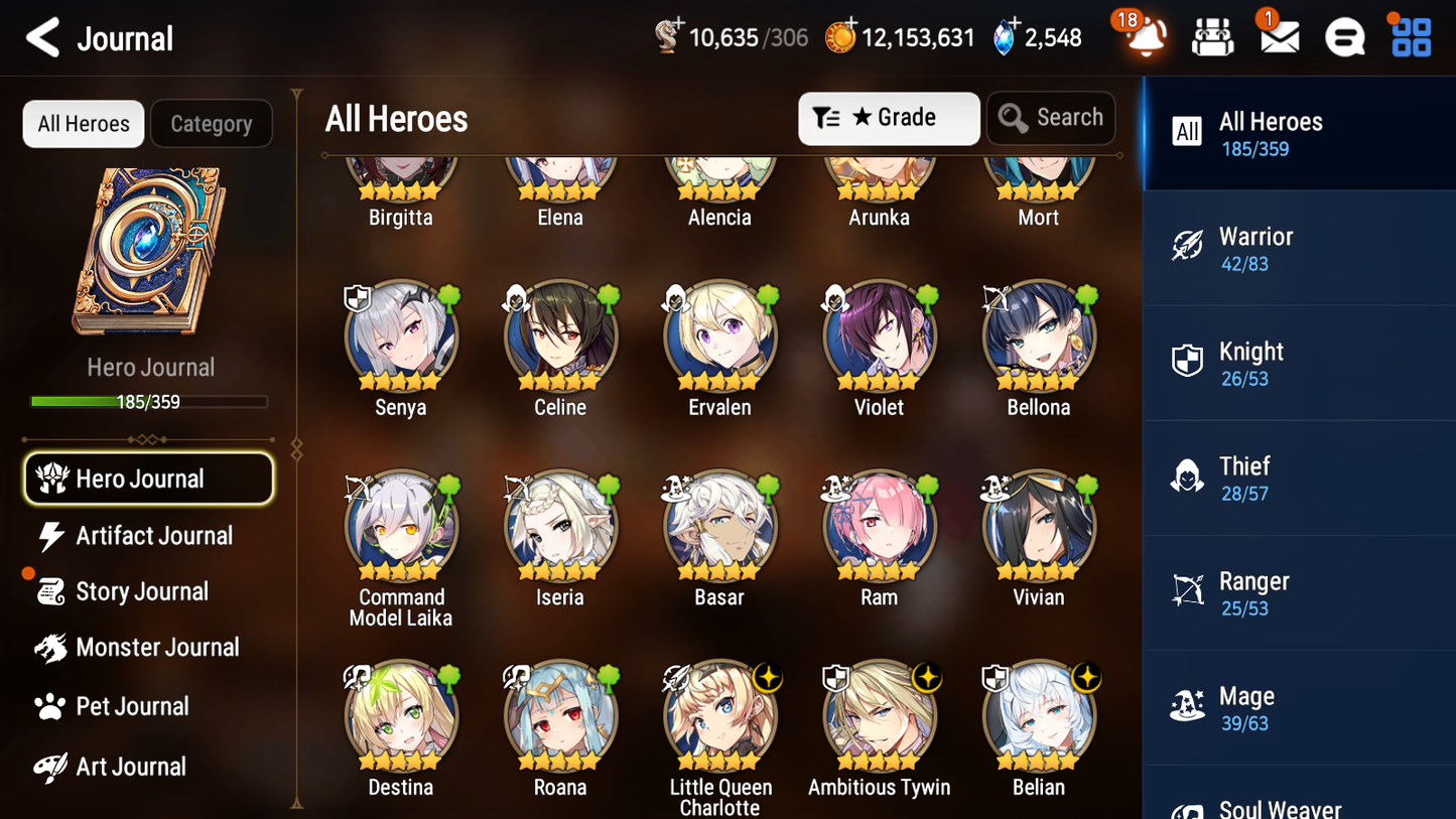 [GLOBAL] Epic 7 Seven 16ML + 32 4★ ML(lots dups) Witch of the Mere Tenebria New Moon Luna Navy Landy Sea Phantom Politis Straze Zio Maid Chloe Ambitious Tywin Specter Tenebria+20 Speed 10-10 Account-Mobile Games Starter