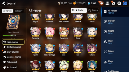 [GLOBAL] Epic 7 Seven 16ML + 32 4★ ML(lots dups) Witch of the Mere Tenebria New Moon Luna Navy Landy Sea Phantom Politis Straze Zio Maid Chloe Ambitious Tywin Specter Tenebria+20 Speed 10-10 Account-Mobile Games Starter