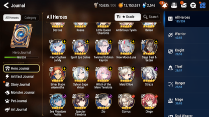 [GLOBAL] Epic 7 Seven 16ML + 32 4★ ML(lots dups) Witch of the Mere Tenebria New Moon Luna Navy Landy Sea Phantom Politis Straze Zio Maid Chloe Ambitious Tywin Specter Tenebria+20 Speed 10-10 Account-Mobile Games Starter
