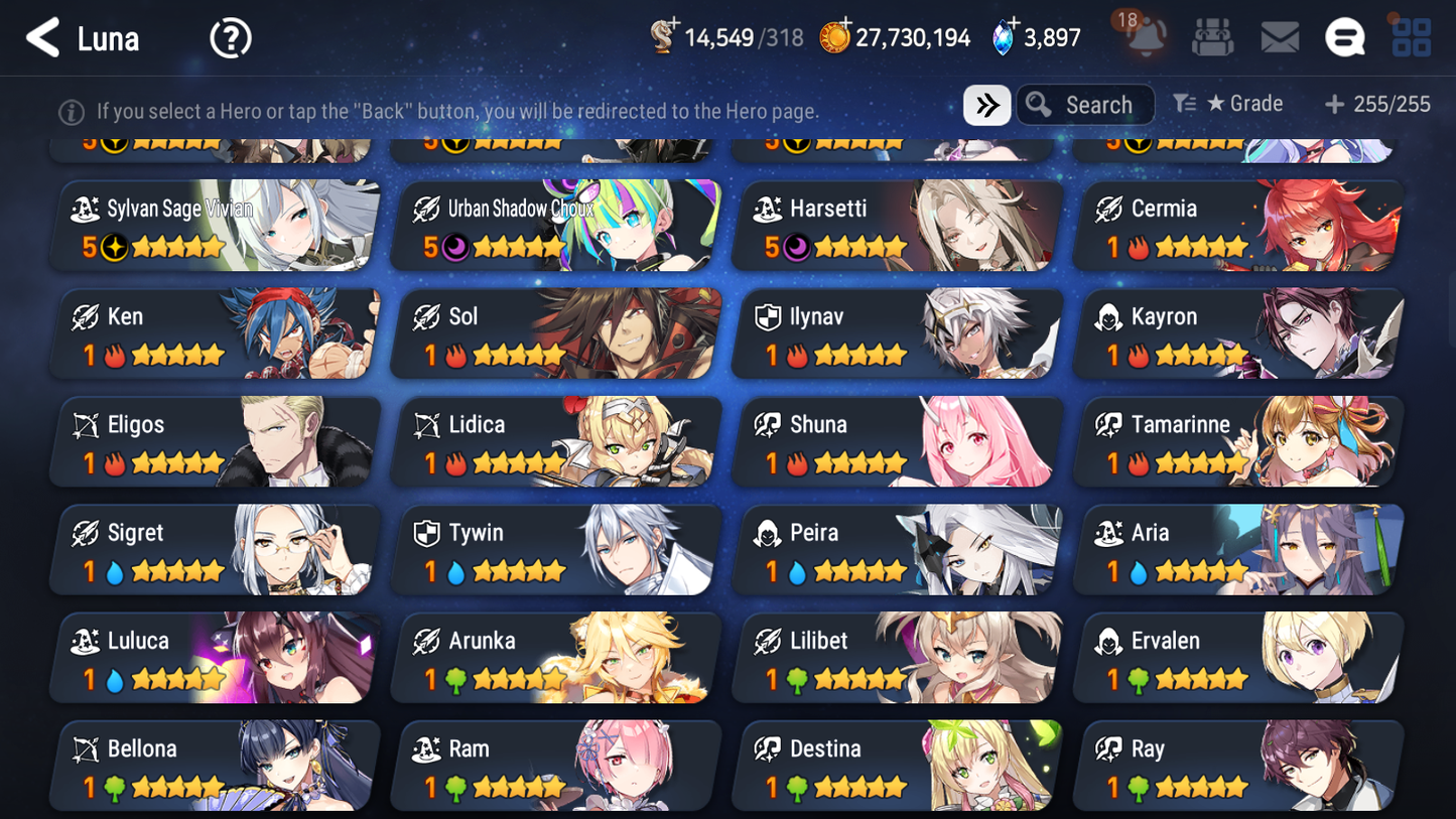 [GLOBAL] Epic 7 Seven 16ML + 33 4★ ML(lots dups) Harsetti Lionheart Cermia LQC Spirit Eye Celine Faithless Lidica Specter Tenebria Sage Baal+20 speed 10-10 Account-Mobile Games Starter