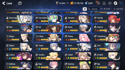 [GLOBAL] Epic 7 Seven 16ML + 33 4★ ML(lots dups) Harsetti Lionheart Cermia LQC Spirit Eye Celine Faithless Lidica Specter Tenebria Sage Baal+20 speed 10-10 Account-Mobile Games Starter