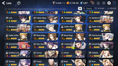 [GLOBAL] Epic 7 Seven 16ML + 33 4★ ML(lots dups) Harsetti Lionheart Cermia LQC Spirit Eye Celine Faithless Lidica Specter Tenebria Sage Baal+20 speed 10-10 Account-Mobile Games Starter