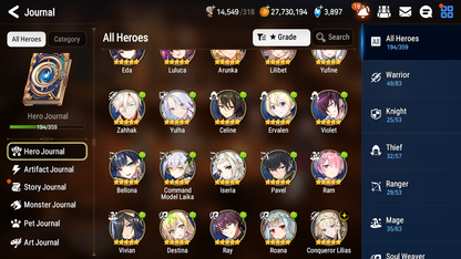 [GLOBAL] Epic 7 Seven 16ML + 33 4★ ML(lots dups) Harsetti Lionheart Cermia LQC Spirit Eye Celine Faithless Lidica Specter Tenebria Sage Baal+20 speed 10-10 Account-Mobile Games Starter