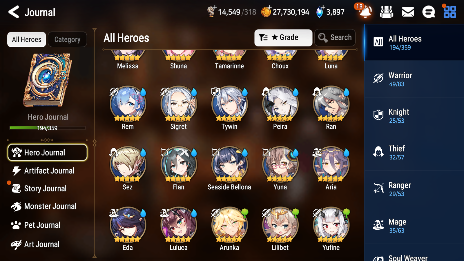 [GLOBAL] Epic 7 Seven 16ML + 33 4★ ML(lots dups) Harsetti Lionheart Cermia LQC Spirit Eye Celine Faithless Lidica Specter Tenebria Sage Baal+20 speed 10-10 Account-Mobile Games Starter