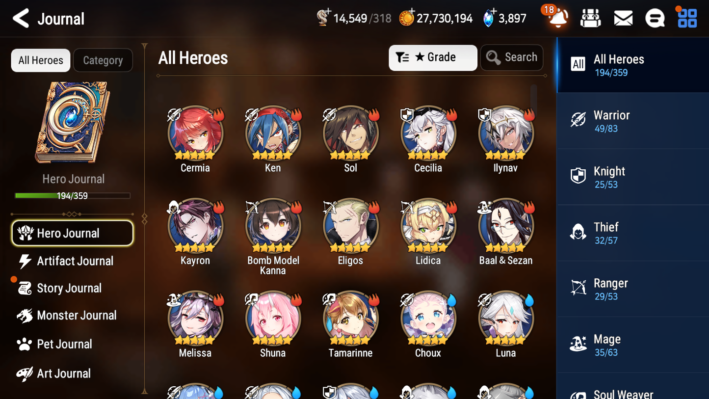 [GLOBAL] Epic 7 Seven 16ML + 33 4★ ML(lots dups) Harsetti Lionheart Cermia LQC Spirit Eye Celine Faithless Lidica Specter Tenebria Sage Baal+20 speed 10-10 Account-Mobile Games Starter
