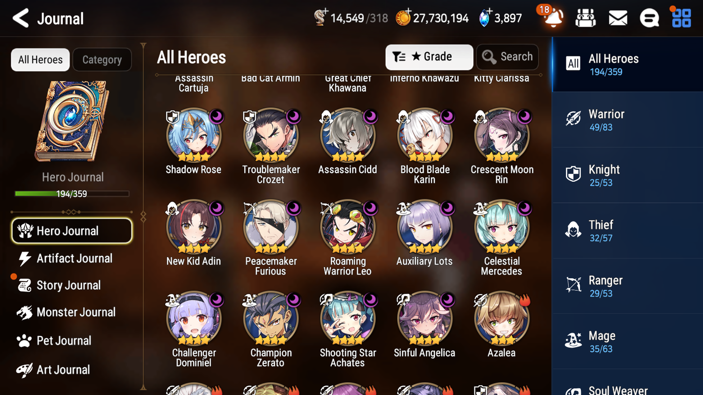 [GLOBAL] Epic 7 Seven 16ML + 33 4★ ML(lots dups) Harsetti Lionheart Cermia LQC Spirit Eye Celine Faithless Lidica Specter Tenebria Sage Baal+20 speed 10-10 Account-Mobile Games Starter