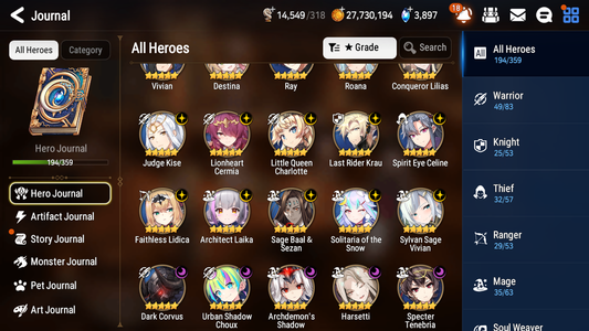 [GLOBAL] Epic 7 Seven 16ML + 33 4★ ML(lots dups) Harsetti Lionheart Cermia LQC Spirit Eye Celine Faithless Lidica Specter Tenebria Sage Baal+20 speed 10-10 Account-Mobile Games Starter
