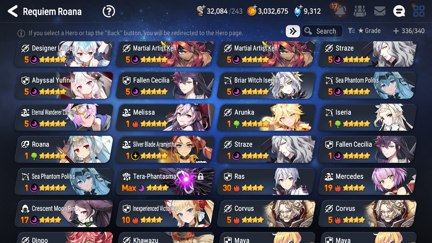 [GLOBAL] Epic 7 Seven 16ML + 34 4★ ML(lots dups) + 60 ML Coin Sea Phantom Politis Abyssal Yufine Straze Requiem Roana Designer Lilibet+20 Speed etc +Name 10-10 Account-Mobile Games Starter