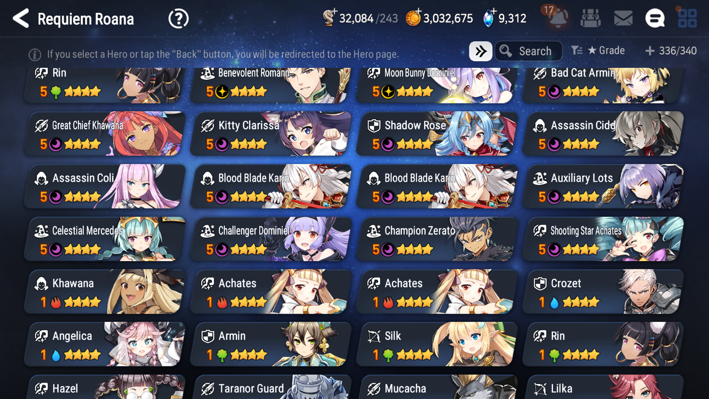 [GLOBAL] Epic 7 Seven 16ML + 34 4★ ML(lots dups) + 60 ML Coin Sea Phantom Politis Abyssal Yufine Straze Requiem Roana Designer Lilibet+20 Speed etc +Name 10-10 Account-Mobile Games Starter