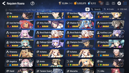 [GLOBAL] Epic 7 Seven 16ML + 34 4★ ML(lots dups) + 60 ML Coin Sea Phantom Politis Abyssal Yufine Straze Requiem Roana Designer Lilibet+20 Speed etc +Name 10-10 Account-Mobile Games Starter
