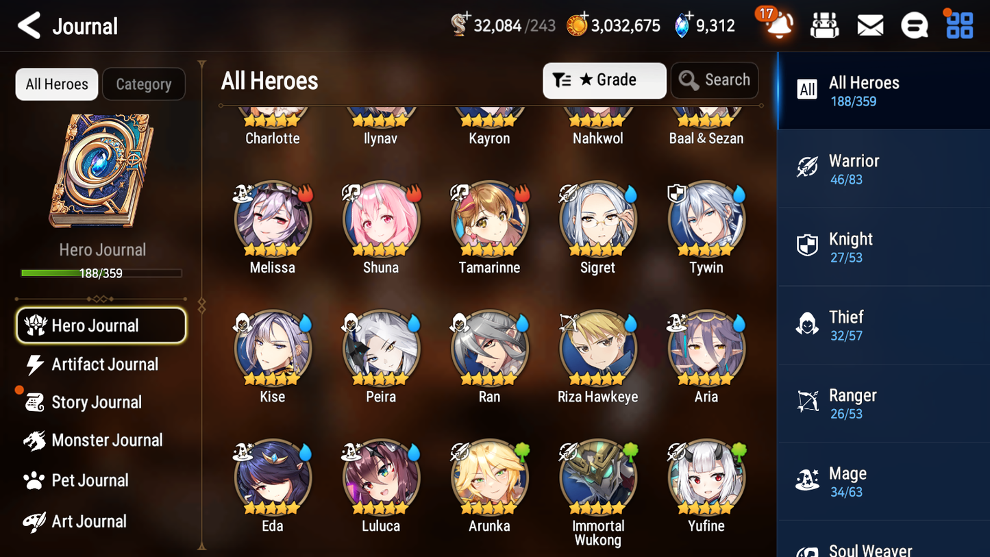 [GLOBAL] Epic 7 Seven 16ML + 34 4★ ML(lots dups) + 60 ML Coin Sea Phantom Politis Abyssal Yufine Straze Requiem Roana Designer Lilibet+20 Speed etc +Name 10-10 Account-Mobile Games Starter