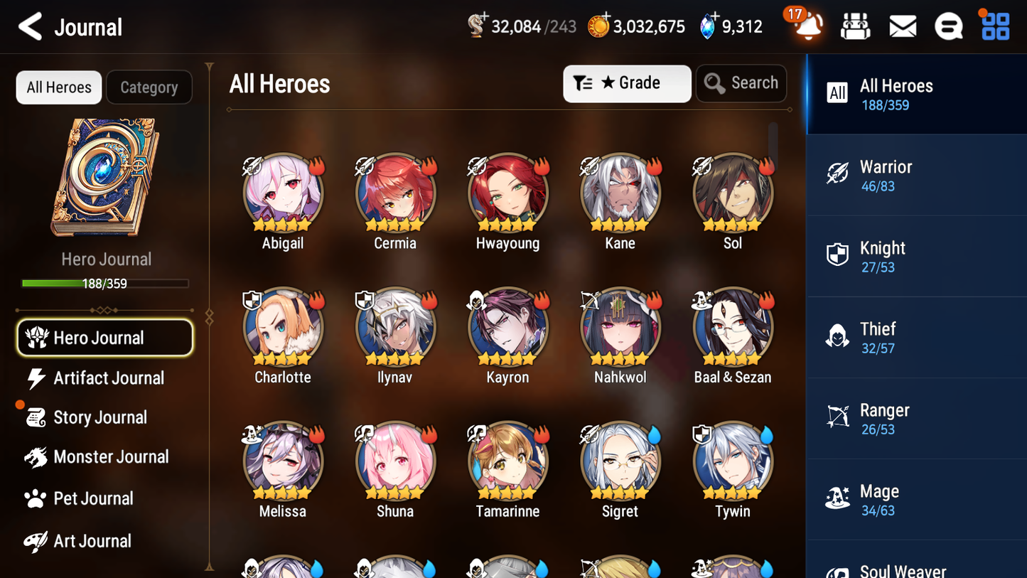 [GLOBAL] Epic 7 Seven 16ML + 34 4★ ML(lots dups) + 60 ML Coin Sea Phantom Politis Abyssal Yufine Straze Requiem Roana Designer Lilibet+20 Speed etc +Name 10-10 Account-Mobile Games Starter