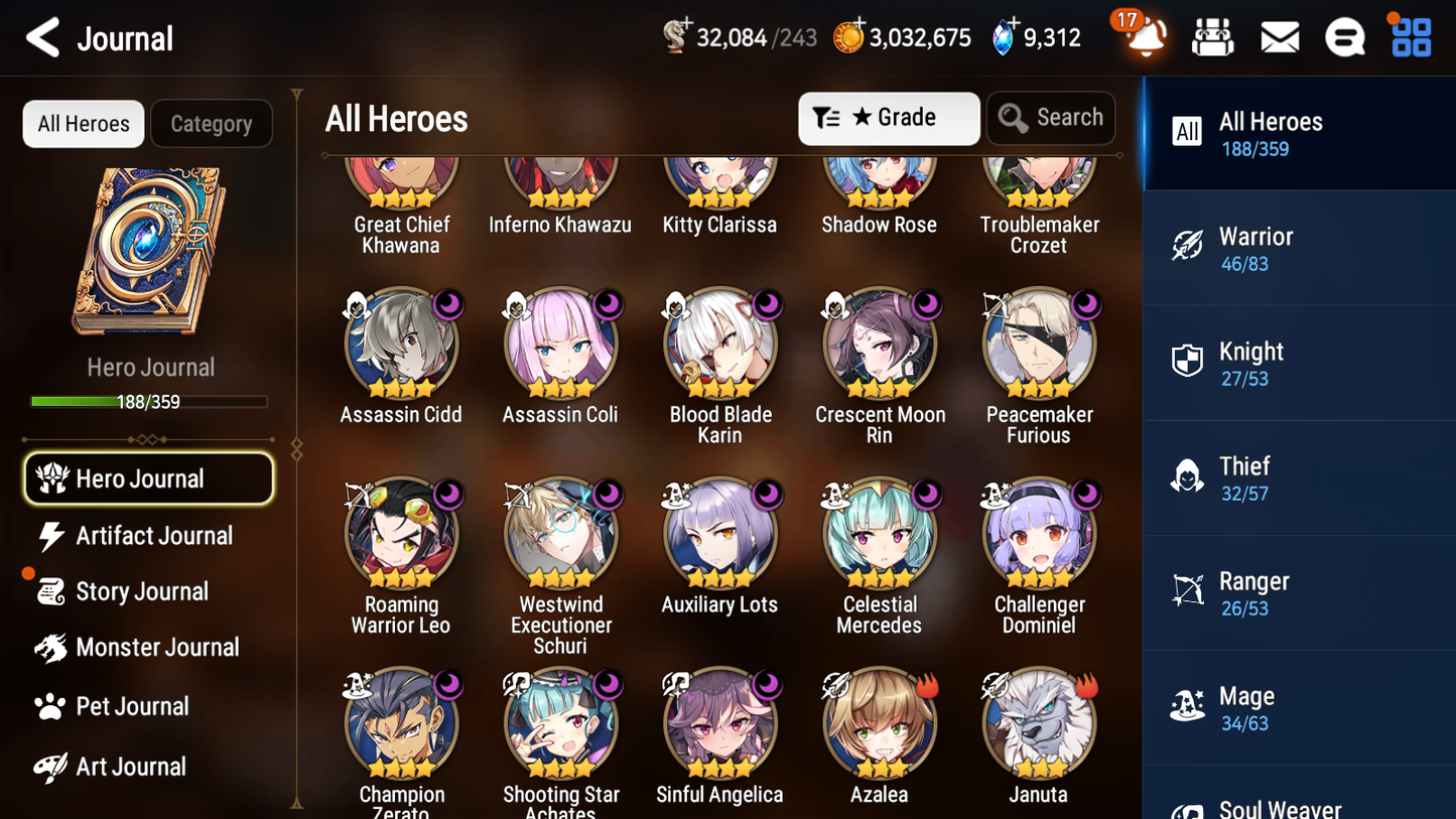 [GLOBAL] Epic 7 Seven 16ML + 34 4★ ML(lots dups) + 60 ML Coin Sea Phantom Politis Abyssal Yufine Straze Requiem Roana Designer Lilibet+20 Speed etc +Name 10-10 Account-Mobile Games Starter