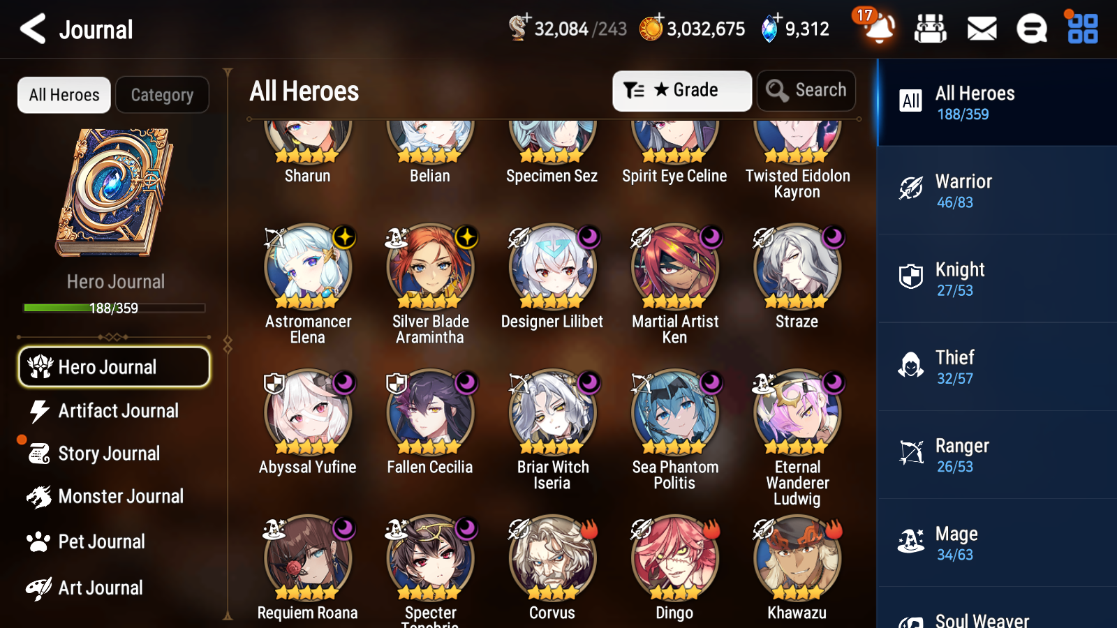 [GLOBAL] Epic 7 Seven 16ML + 34 4★ ML(lots dups) + 60 ML Coin Sea Phantom Politis Abyssal Yufine Straze Requiem Roana Designer Lilibet+20 Speed etc +Name 10-10 Account-Mobile Games Starter
