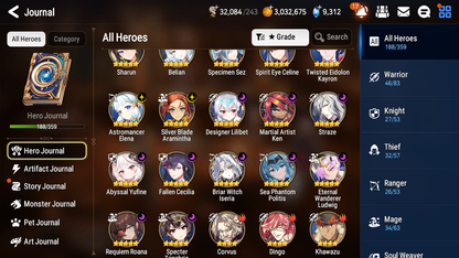 [GLOBAL] Epic 7 Seven 16ML + 34 4★ ML(lots dups) + 60 ML Coin Sea Phantom Politis Abyssal Yufine Straze Requiem Roana Designer Lilibet+20 Speed etc +Name 10-10 Account-Mobile Games Starter