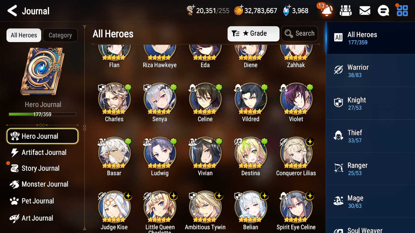 [GLOBAL] Epic 7 Seven 17ML + 31 4★ ML(lots dups) + 30 ML Coin Sea Phantom Politis Bystander Hwayoung Arbiter Vildred Belian Conqueror Lilias Spirit Eye Celine Commander Pavel Archdemon's Shadow+20 speed 10-10 Account-Mobile Games Starter