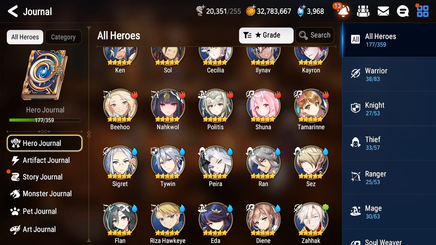 [GLOBAL] Epic 7 Seven 17ML + 31 4★ ML(lots dups) + 30 ML Coin Sea Phantom Politis Bystander Hwayoung Arbiter Vildred Belian Conqueror Lilias Spirit Eye Celine Commander Pavel Archdemon's Shadow+20 speed 10-10 Account-Mobile Games Starter