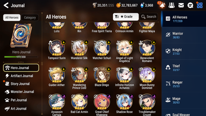[GLOBAL] Epic 7 Seven 17ML + 31 4★ ML(lots dups) + 30 ML Coin Sea Phantom Politis Bystander Hwayoung Arbiter Vildred Belian Conqueror Lilias Spirit Eye Celine Commander Pavel Archdemon's Shadow+20 speed 10-10 Account-Mobile Games Starter